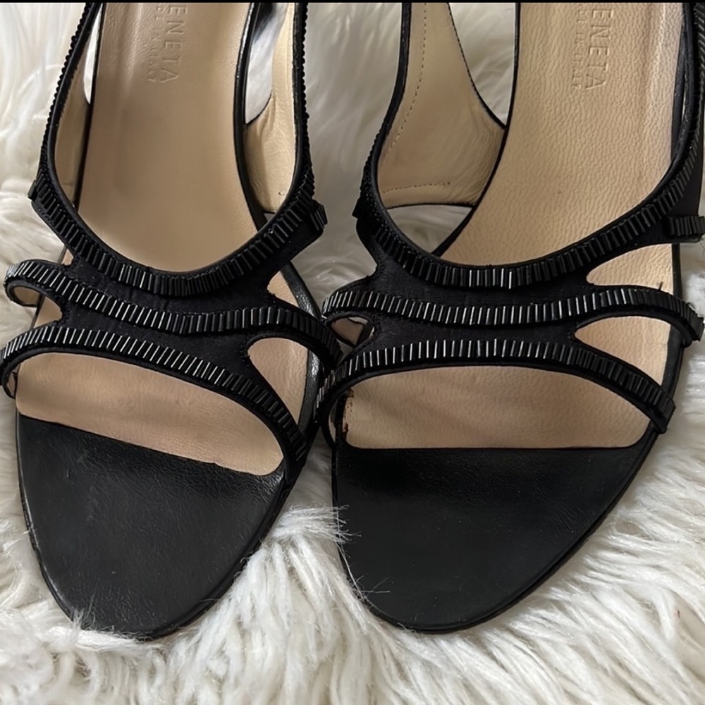 BOTTEGA VENETA Black Satin and Leather Slingback Heels